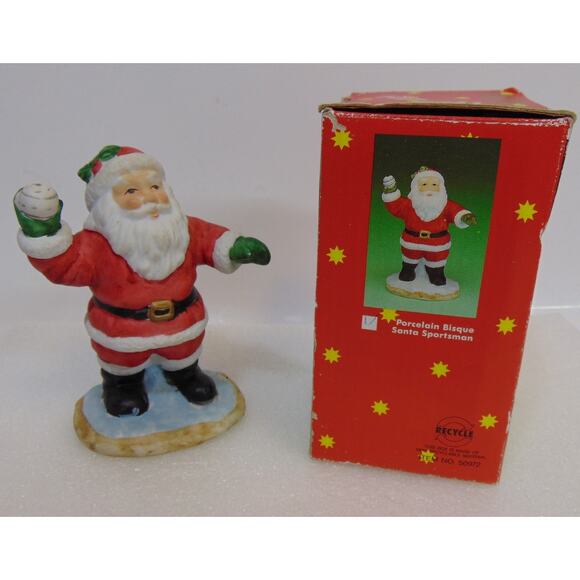 Santa Claus Baseball Softball Porcelain Sportsman Ornament Figurine Artmark VTG - Picture 1 of 12